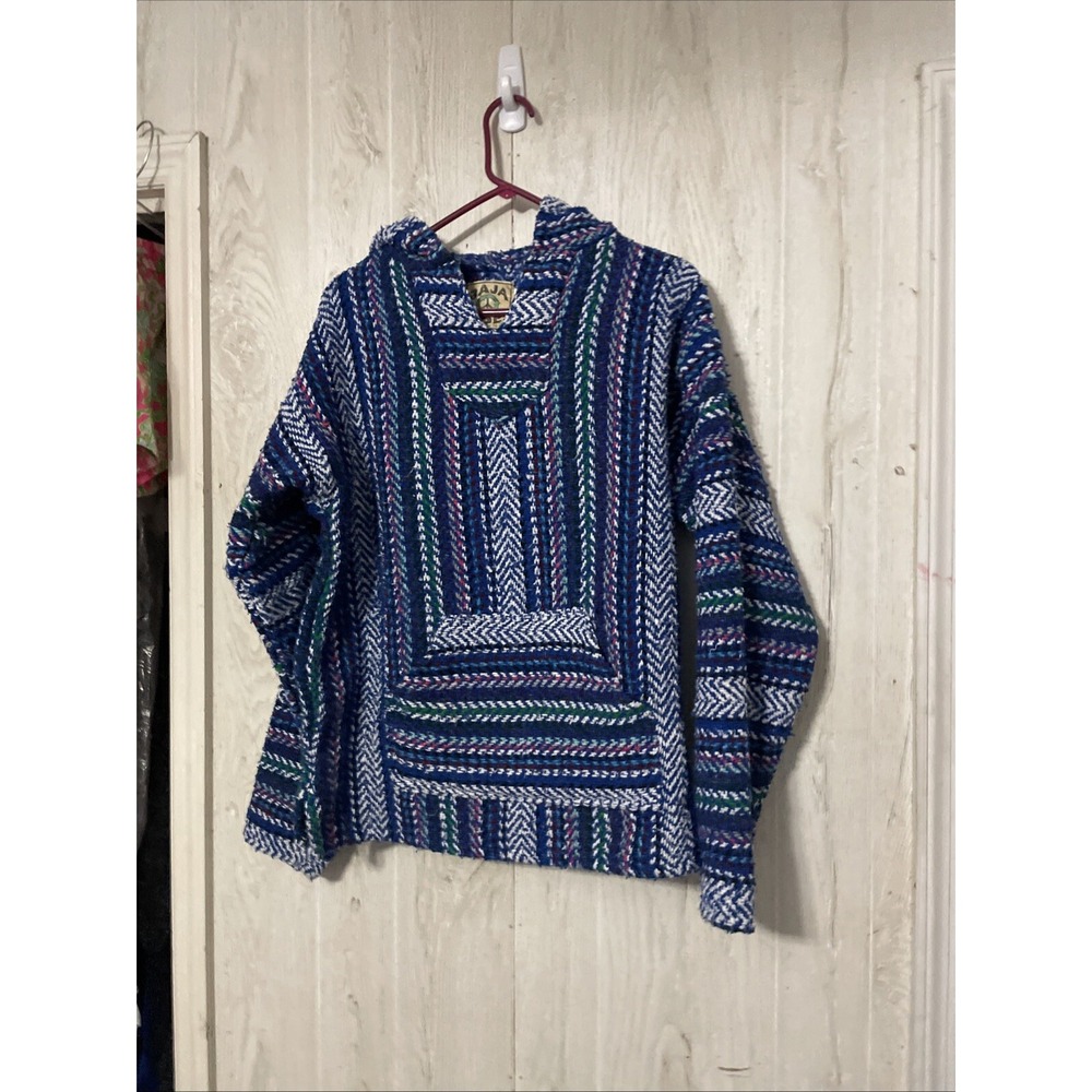 Baja Joe Eco-Friendly Woven Striped Pullover Baja Hoodie Size Medium